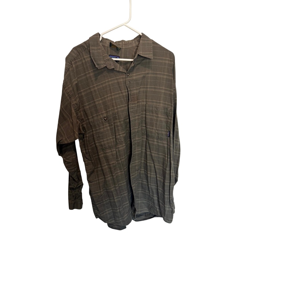 Patagonia Mens XXL Plaid Organic Cotton Long Sleeve Button Down Shirt Brown